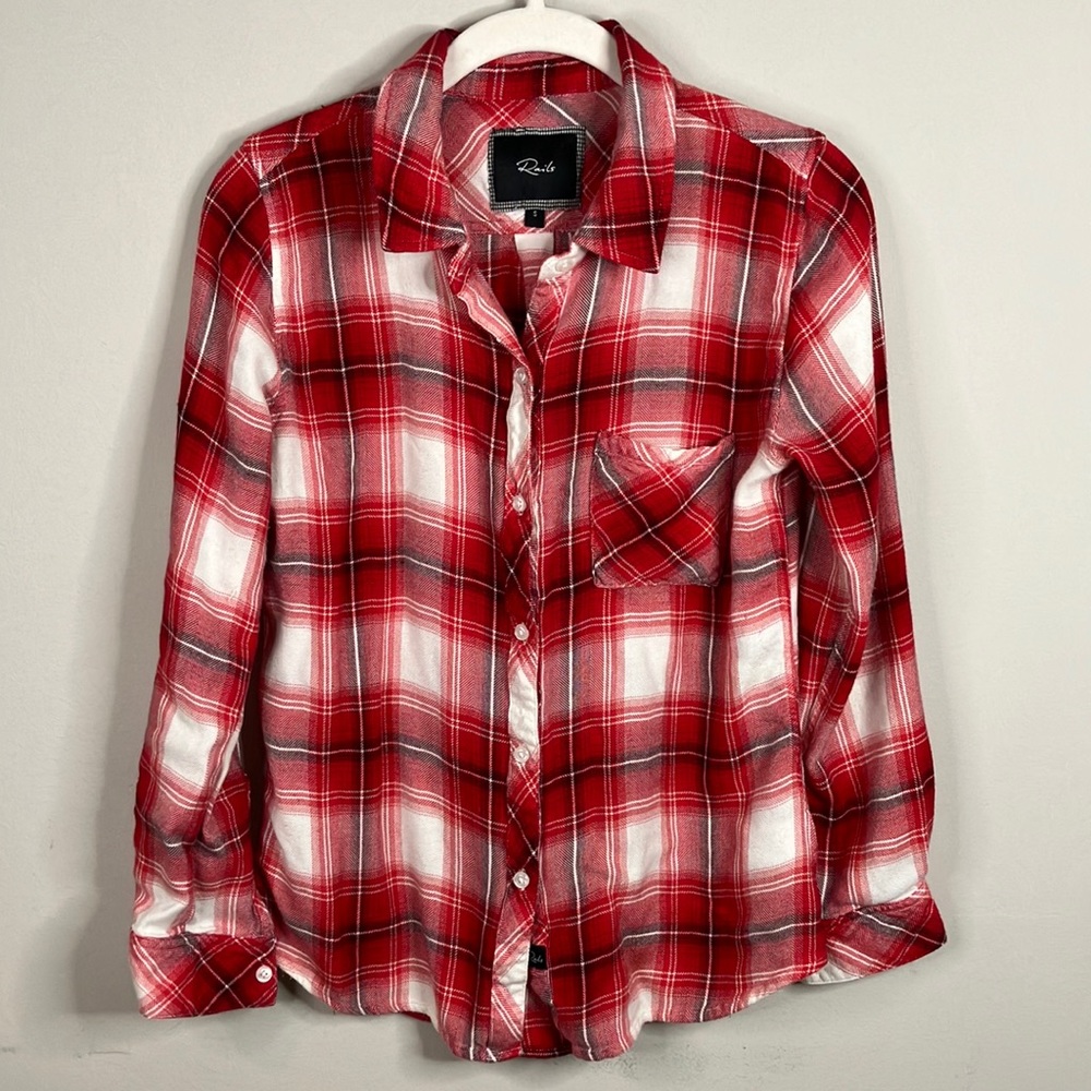Rails Red And White Plaid Button Down - image 2